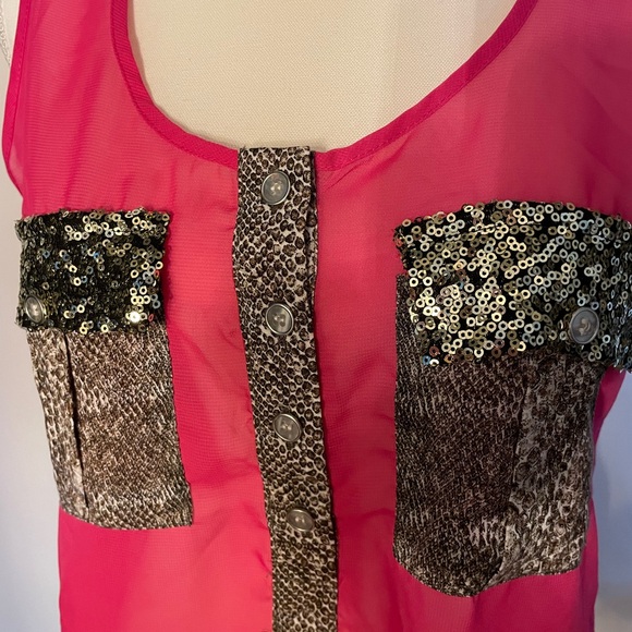 DayTrip from Buckle sheer pink tank with snake print and gold&black sequins! Sm - Picture 5 of 8